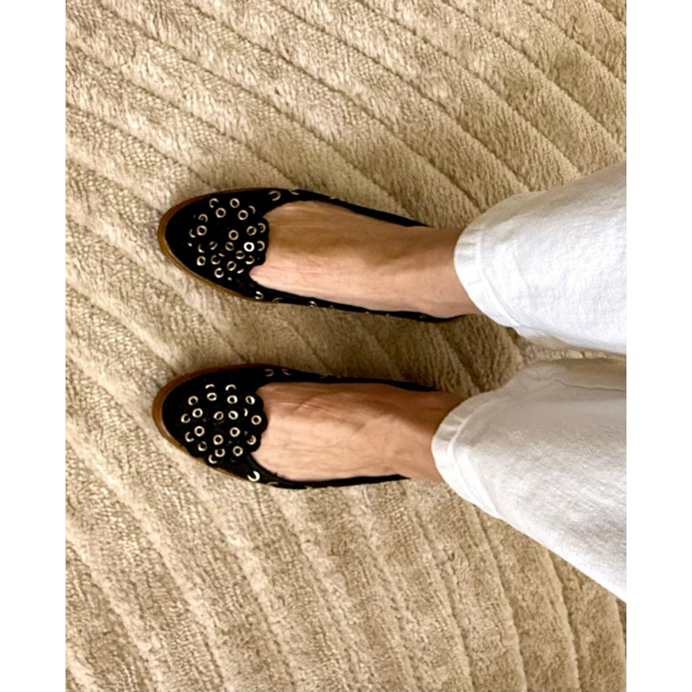 Yves Saint Laurent vintage Black & metallic Eyelet with floral Flats 8.5 - Picture 2 of 9